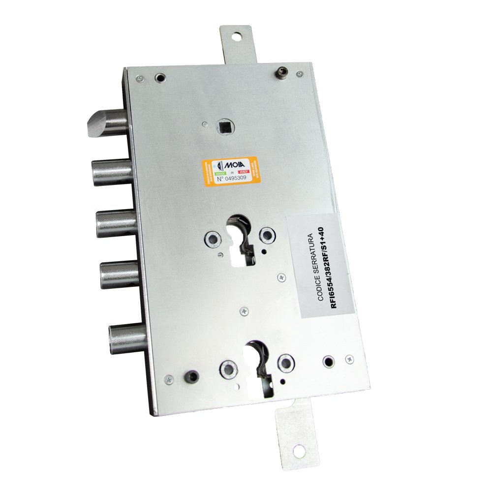 Serratura reversibile (ambidestra) per porta blindata con doppio cilindro. Serie RFI