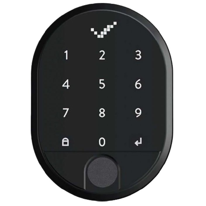 Tastierino con impronta digitale MOIA, vista frontale con sensore biometrico a impronta digitale e tastiera numerica per il codice PIN.